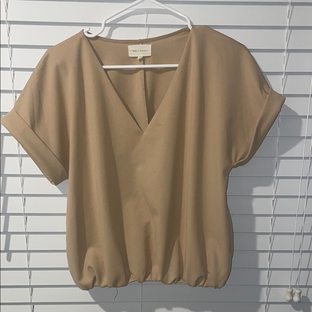 Tan V-Neck Blouse by Wilfred